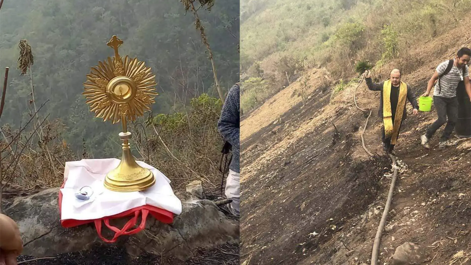 Sacerdote escala montaña de Tuxpanguillo, Veracruz para pedir cese a incendios forestales